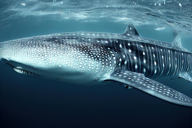 Whale shark with fluorescent spot closeup