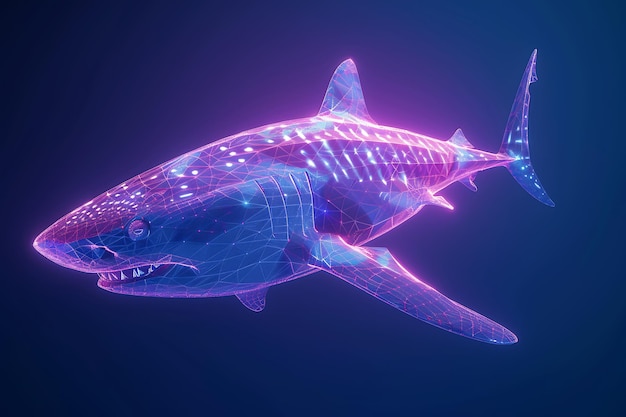 a whale shark with purple and pink lights on its tail