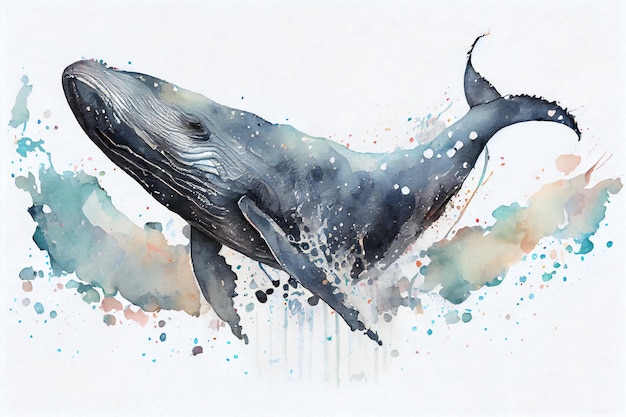 Whale Splashing Watercolor