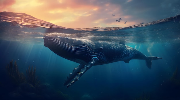 Whale swimming in the sea Wildlife image AI generated