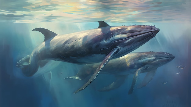 Whale swimming in the sea Wildlife image AI generated