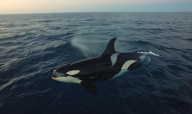 a whale that is swimming in the ocean with the sun behind it