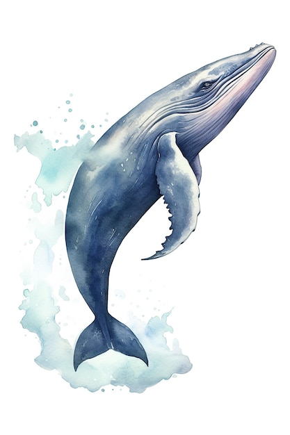 Whale watercolor clipart cute isolated on white background with Generative AI Technology