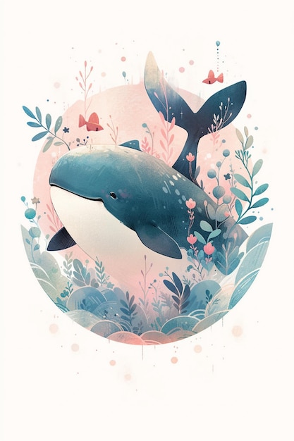 A whale with a butterfly on it