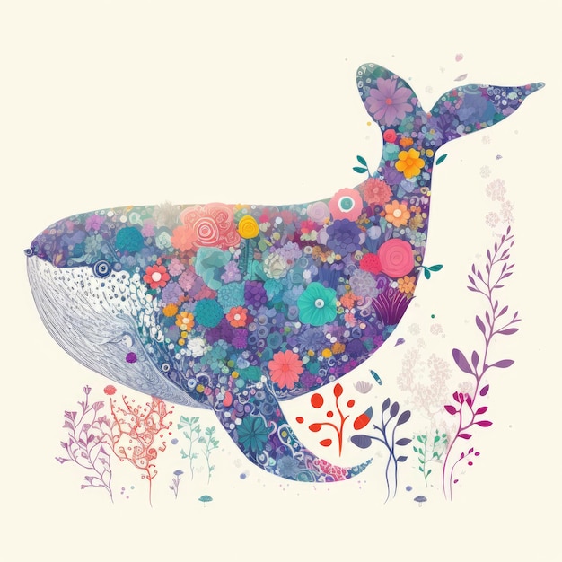 Whale with flowers on the bottom.