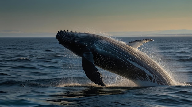 Photo a whale with its head in the water and the word whale on the bottom