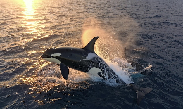 a whale with a white patch on its back is being chased by a whale