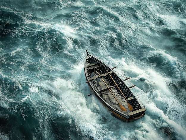 Whaleboat rowing through choppy seas