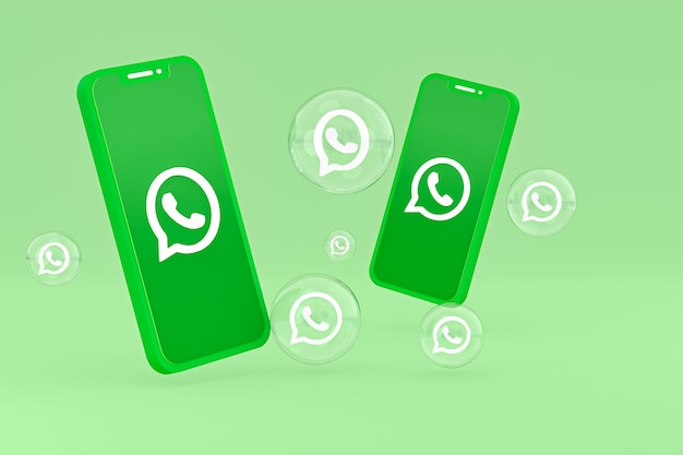 Whatapps icon on screen smartphone or mobile phone 3d render on green background