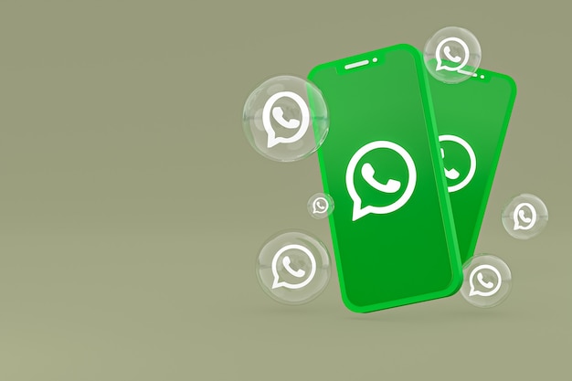 Whatapps icon on screen smartphone or mobile phone 3d render on green background