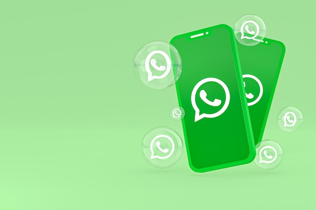 Whatapps icon on screen smartphone or mobile phone 3d render on green background