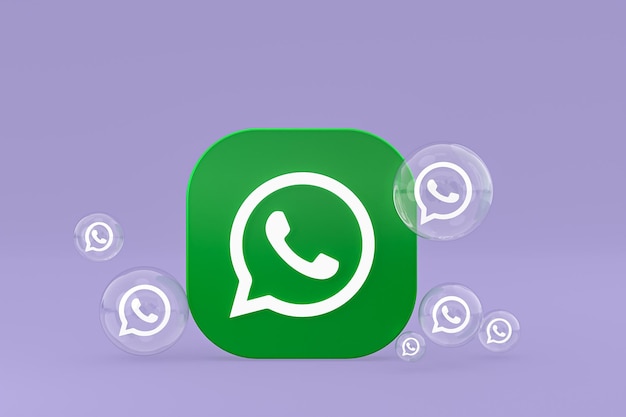 Whatapps icon on screen smartphone or mobile phone 3d render on purple background