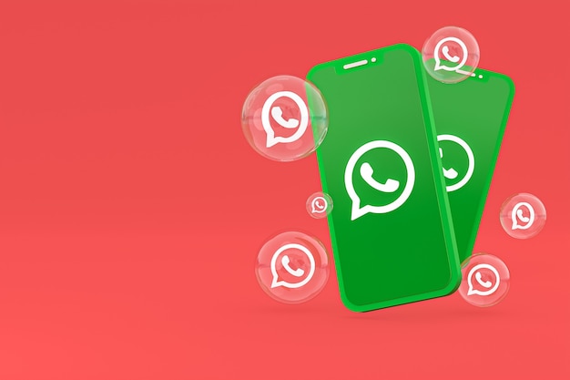 Whatapps icon on screen smartphone or mobile phone 3d render on red background