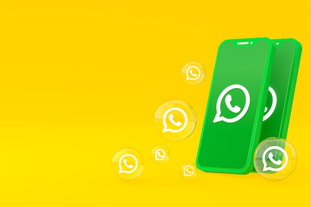 Whatapps icon on screen smartphone or mobile phone 3d render on yellow background