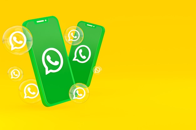 Whatapps icon on screen smartphone or mobile phone 3d render on yellow background