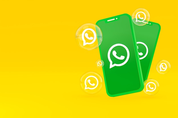 Whatapps icon on screen smartphone or mobile phone 3d render on yellow background