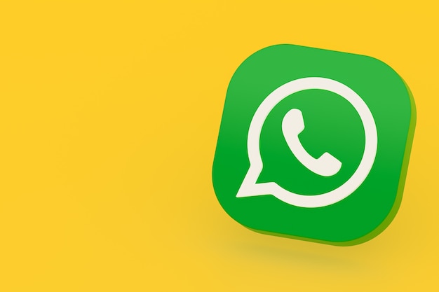 Whatsapp application green logo icon 3d render on yellow