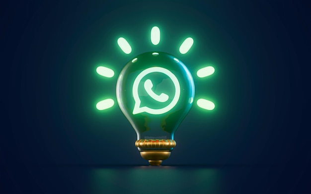 whatsapp icon glowing inside lightbulb on dark background 3d render concept