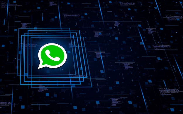 Whatsapp logo icon on technological background with code elements