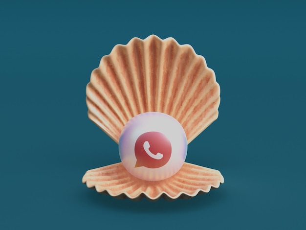 Whatsapp Open Clam Discovery Pearl Sea Nature Treasure Social Media Marketing 3D Illustration Render