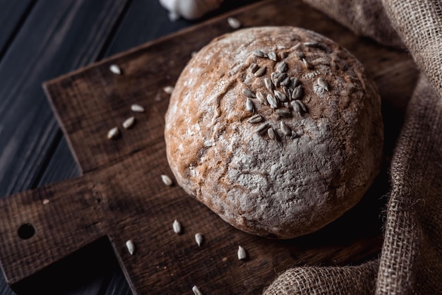 Wheat bread on a wooden board