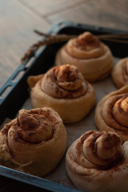 Wheat buns on a baking sheet