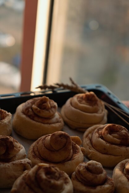 Wheat buns on a baking sheet