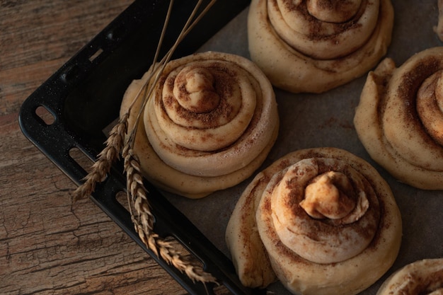 Wheat buns on a baking sheet