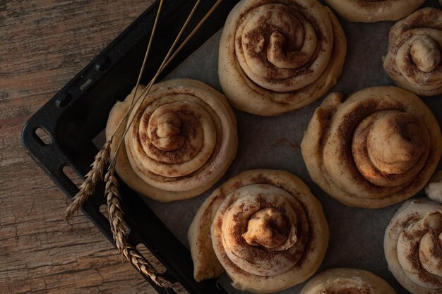 Wheat buns on a baking sheet