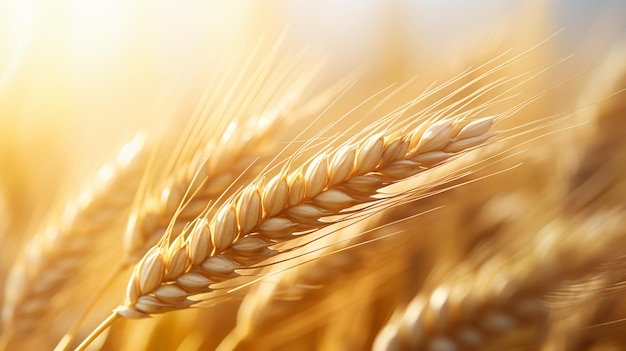 Wheat ear close up macro in sunlight