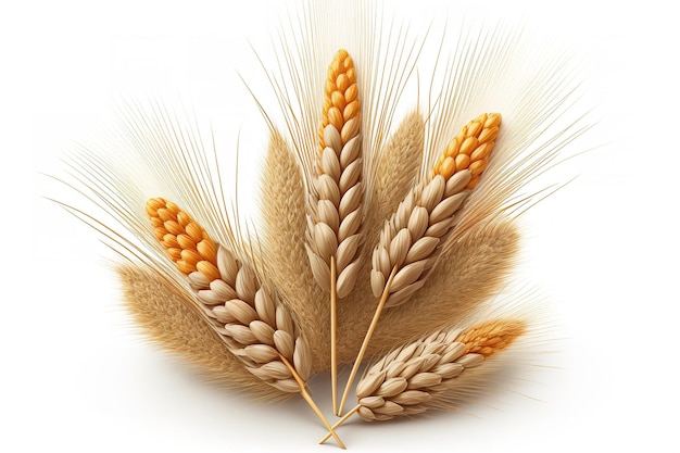 Wheat ear clusters on a white background Stacks of things whole grains Clipping route in package design elements