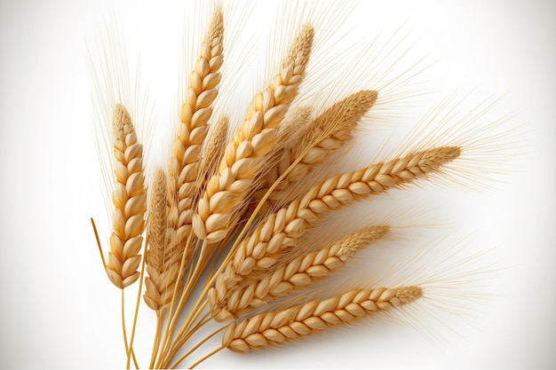 Wheat ears arranged horizontally on a white background for package design purposes