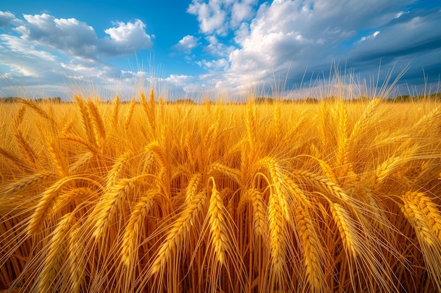 Wheat field on the background of the cloudy sky