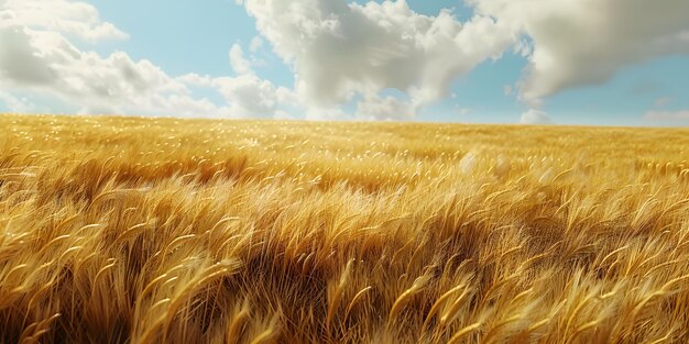 Wheat field and blue sky with clouds Rich harvest Concept Ai Generated