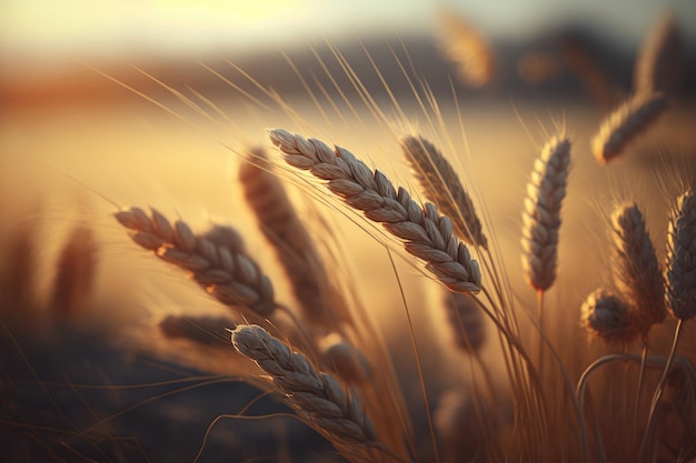 Wheat field in closeup during the harvest season Illustration Generative AI