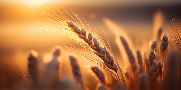 Wheat field ears of golden wheat close up ai generated