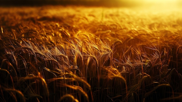 Wheat field Ears of golden wheat close up Beautiful Sunset Landscape Ripe cereal crop