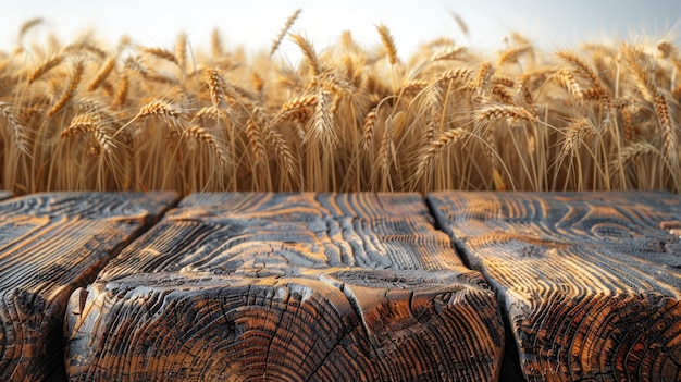 wheat field landscape and wood floorempty wooden table