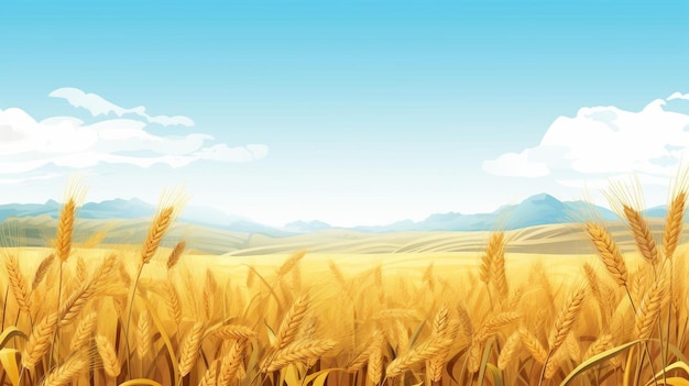 wheat field in the morning vector art illustration