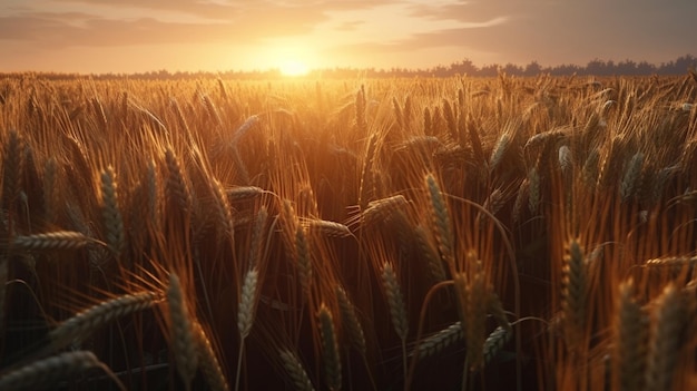 Wheat field at sunset Generative Ai