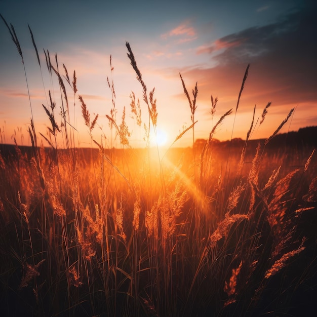 wheat field at sunset in the morning