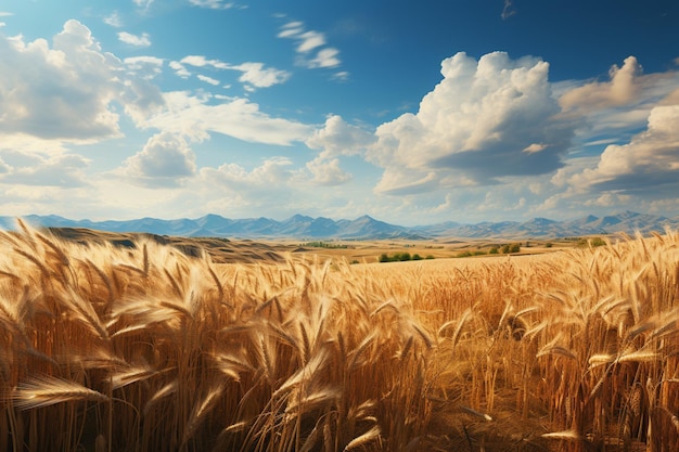 Wheat field swaying under a cloudy sky