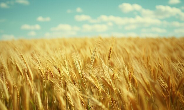 Photo a wheat field with a blue sky and clouds in the background