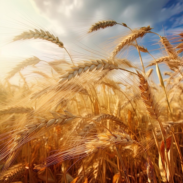 a wheat field with a sky in the background