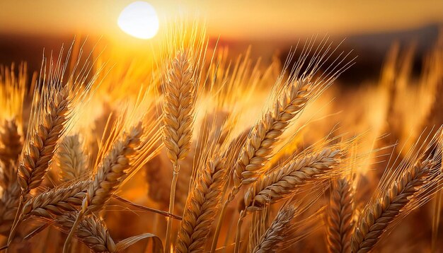 Photo a wheat field with the sun setting behind it