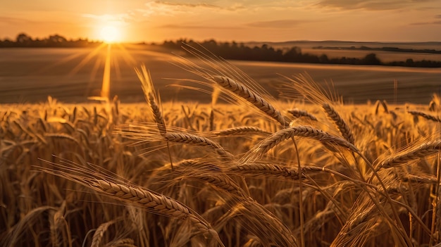 wheat field with the sun setting behind it