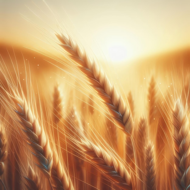 a wheat field with the sun shining through the clouds