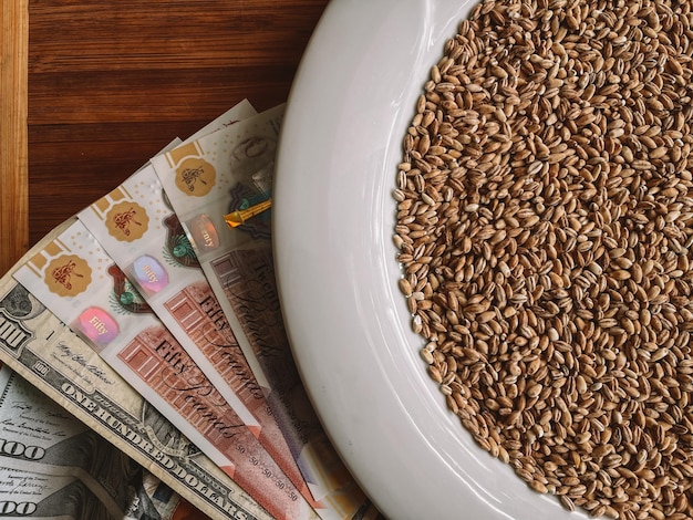 Wheat grain with money wheat grain export concept