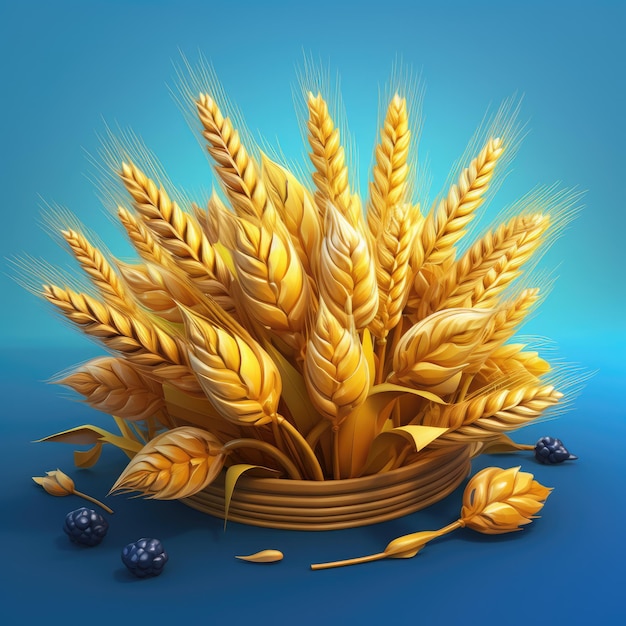 wheat harvest cereals autumn 3D icons cartoon style glossy buttons for web interface preschool education for kids copy space isolated background