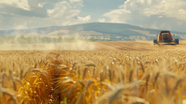 Photo wheat harvesting in a vast sunset field